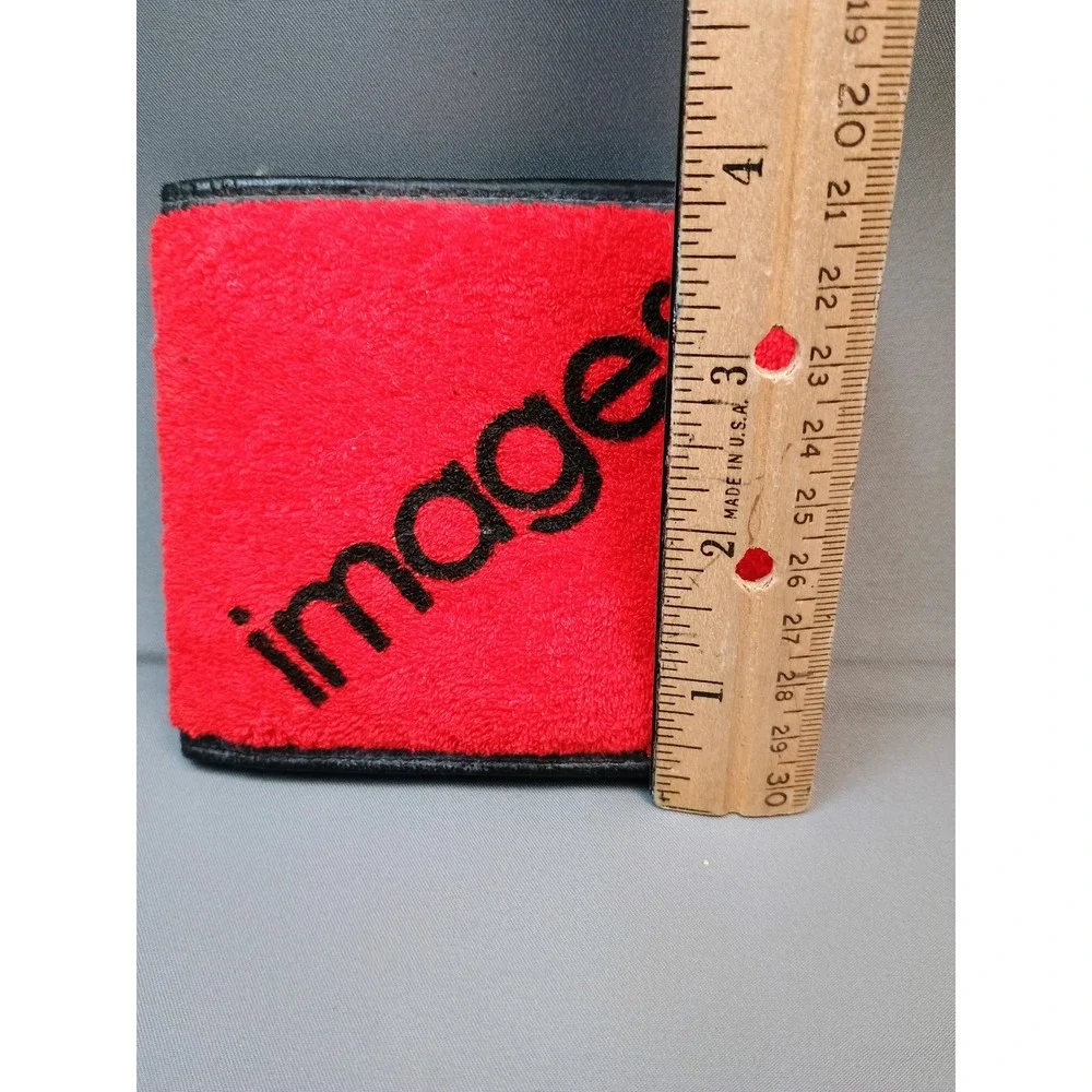 Vtg 80s Red Terry Cloth Folding Compact Mirror IMAGES Logo Black‎ Vinyl Trim